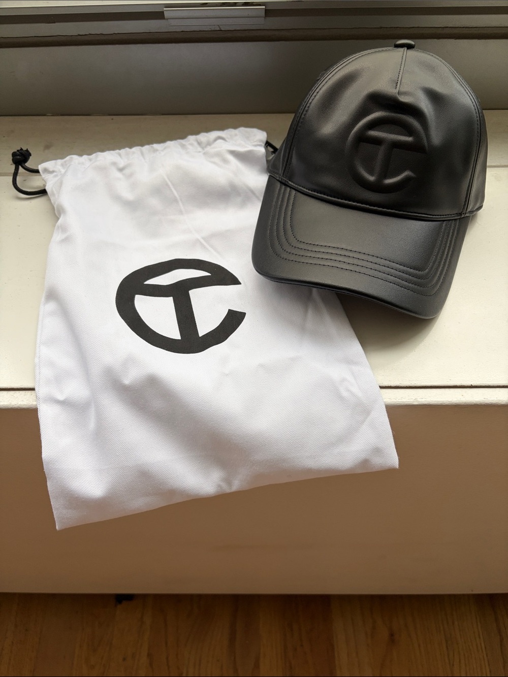 NWT Telfar Black Faux-Leather Embossed Logo Baseball Cap